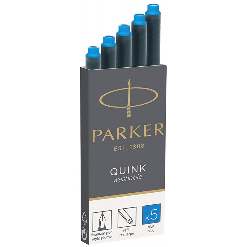 Картриджи стандартные с синими чернилами (неводостойкие Washable Blue) для перьевых ручек Parker, Cartridge Quink Z11