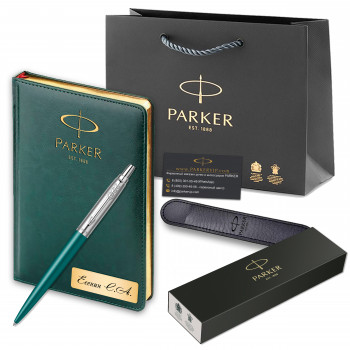 Подарочный набор:  Ручка шариковая Parker Jotter XL K69 Greenwich, Matte Green CT + Ежедневник PARKER Green GS